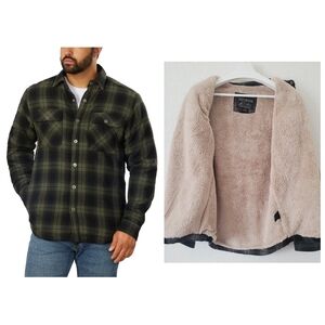 NEW Grizzly Mountain Olive Green Flannel Soft Fleece Lined Jacket Shacket Mens S